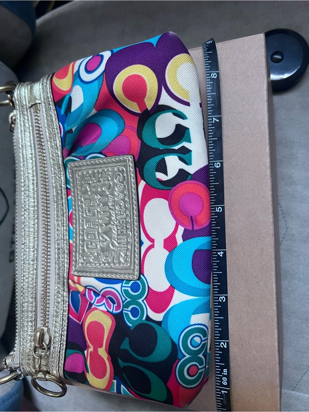 Coach Pop of Mini Poppy Multicolor Logo Wristlet Metallic Gold Trim - Picture 10 of 14